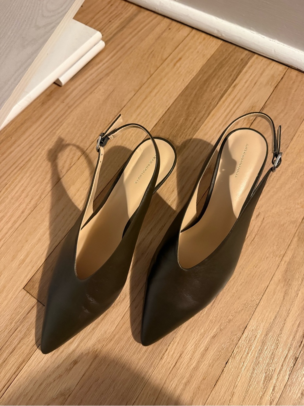 Anthropologie Pointed Toe Slingback Pumps in Olive / Dark Green. New, never worn